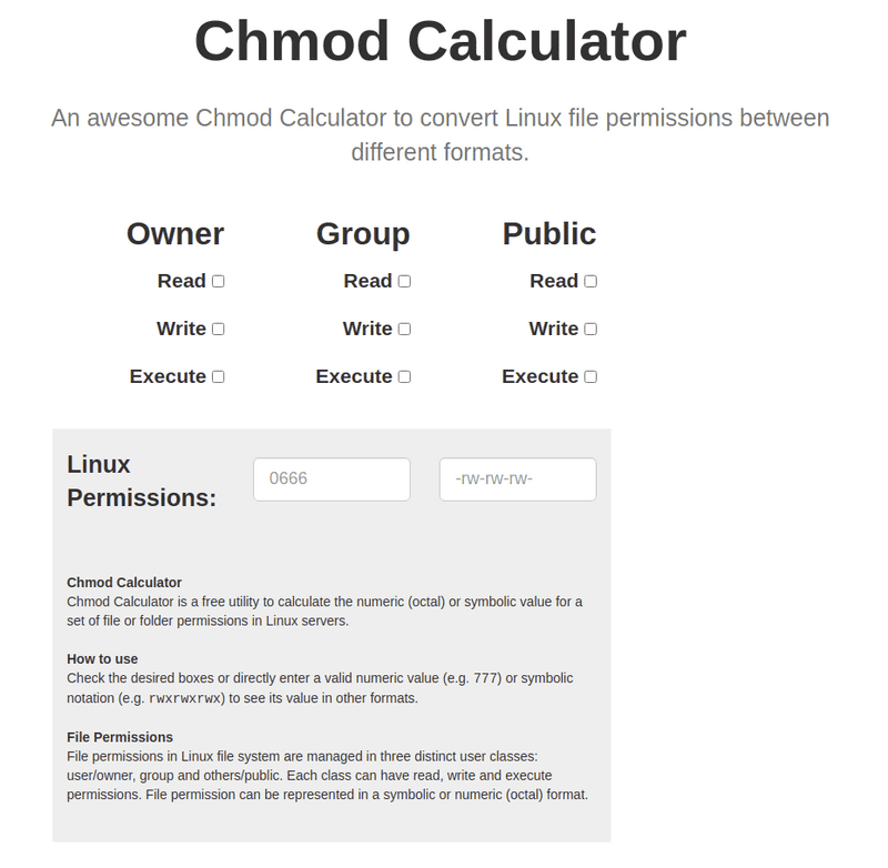 Screenshot of the Chmod Calculator GUI